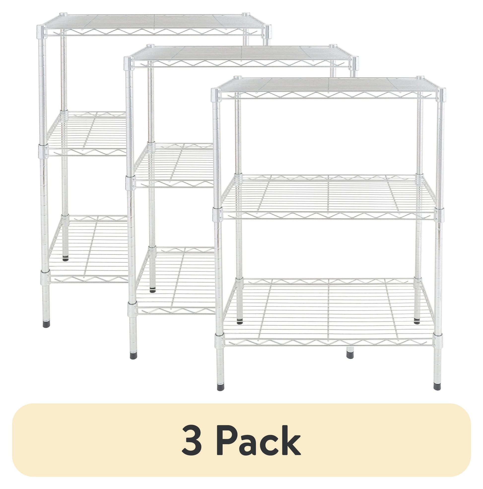 (3 pack) Hyper Tough Multipurpose 3-Tier Wire Shelving Rack, Black, 750 lbs Capacity