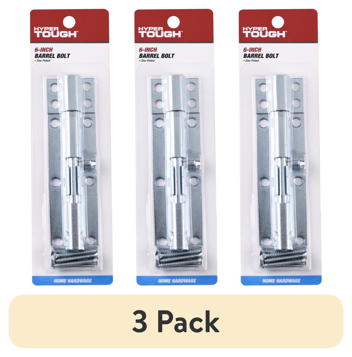 (3 pack) 6 in. Barrel Bolt, Zinc Plated, 1 Pack