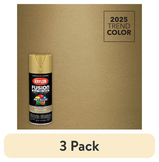 (3 pack) Krylon Fusion All-In-One Metallic, Metallic, Gold, 12 oz