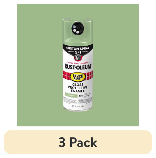 (3 pack) Laurel Green, Rust-Oleum Stops Rust Custom Sprays 5 in 1 Gloss Spray Paint-384753, 12 oz