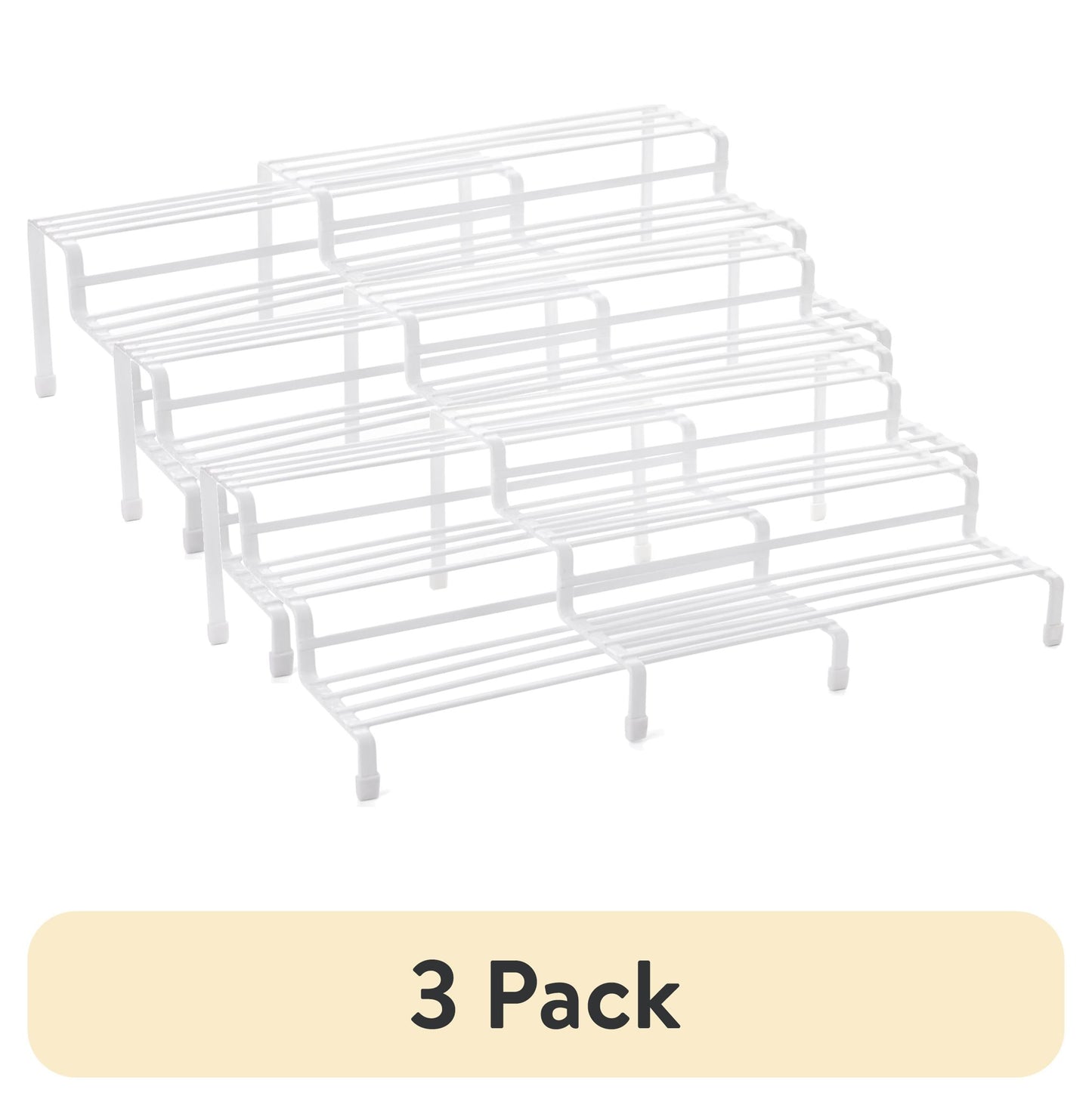 (3 pack) Mainstays Expandable Metal Wire Spice Rack Organizer, Tiered Kitchen Cabinet and Pantry Spice Rack Shelf for Countertop Spice Storage, White