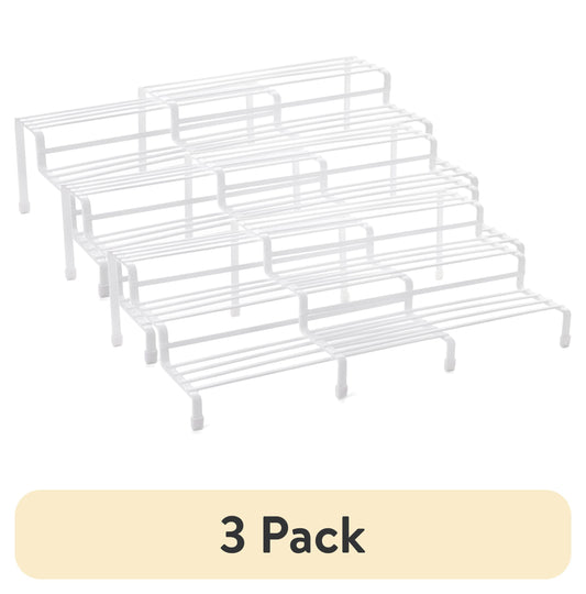 (3 pack) Mainstays Expandable Metal Wire Spice Rack Organizer, Tiered Kitchen Cabinet and Pantry Spice Rack Shelf for Countertop Spice Storage, White