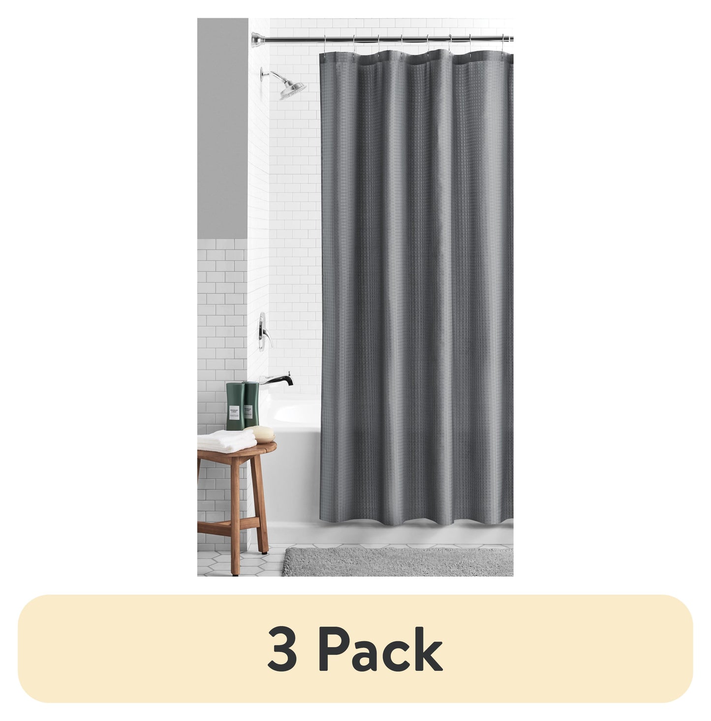 (Paquete de 3) Cortina de Ducha EcolÃ³gica Mainstays de Tejido Waffle, con PoliÃ©ster Reciclado, 72â€ x 72â€, Gris