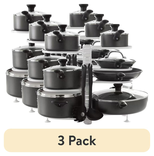 (3 pack) Mainstays Stainless Steel Pots and Pans Organizer, 8 Adjustable Shelves, Steel, White, Designed to Help with Countertop or Cabinate Lid Organization