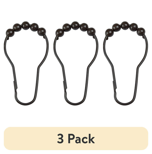 (3 pack) Mainstays, Shower Curtain Rollerball Hooks, Bronze, 12Piece/Set, 100% Iron