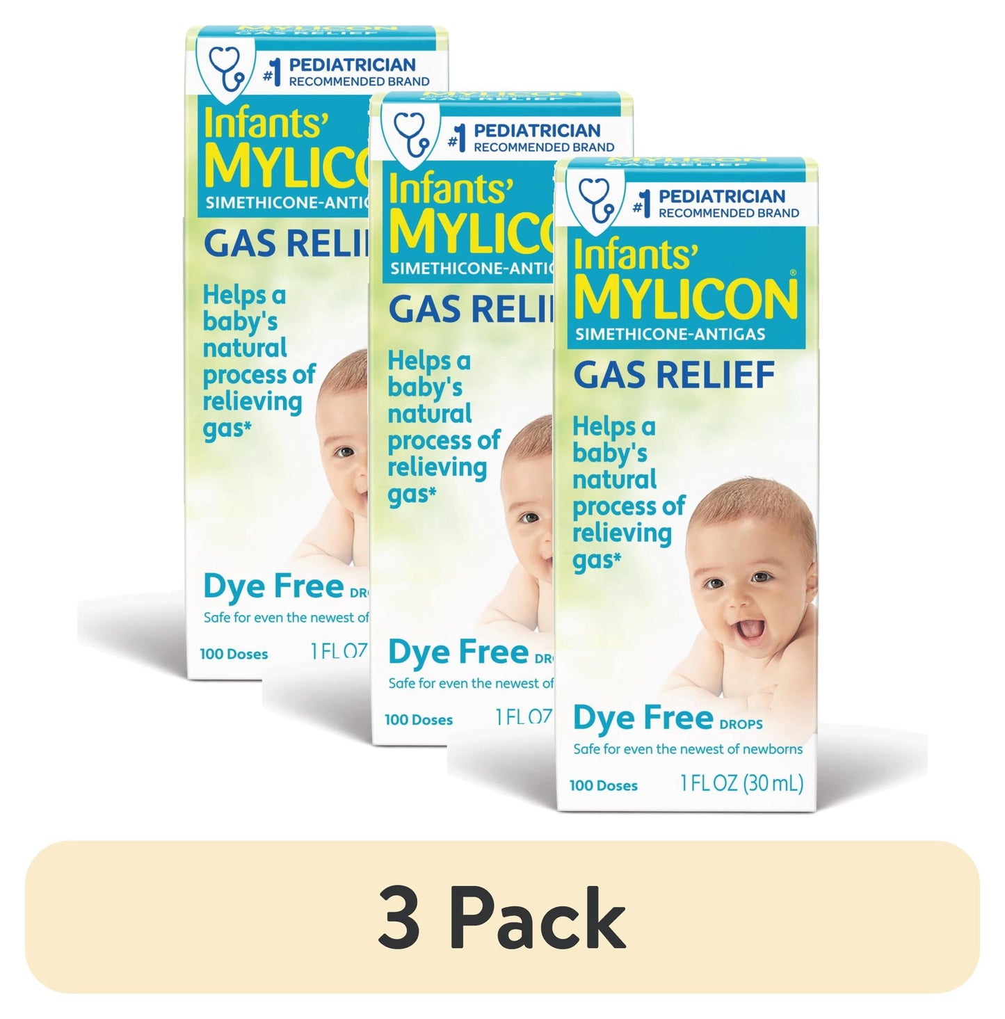 (3 pack) Infants' Mylicon Gas Relief Drops, Dye Free, 1 fl oz