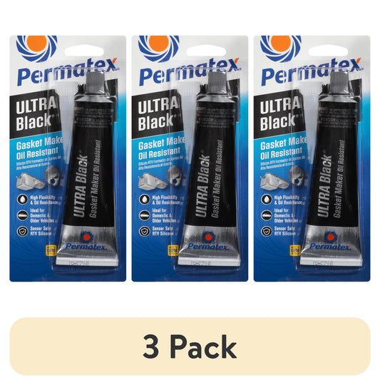 (3 pack) Permatex Ultra Black Maximum Oil Resistance RTV Silicone Gasket Maker 3 oz. - 75190