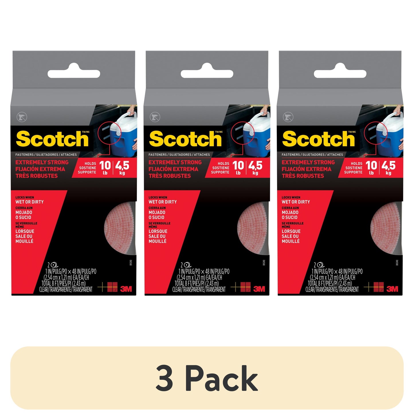 Scotch Clear Hook & Loop Fasteners, Heavy Duty, Holds 10 lbs, 1 in x 4 ft, 2 Count