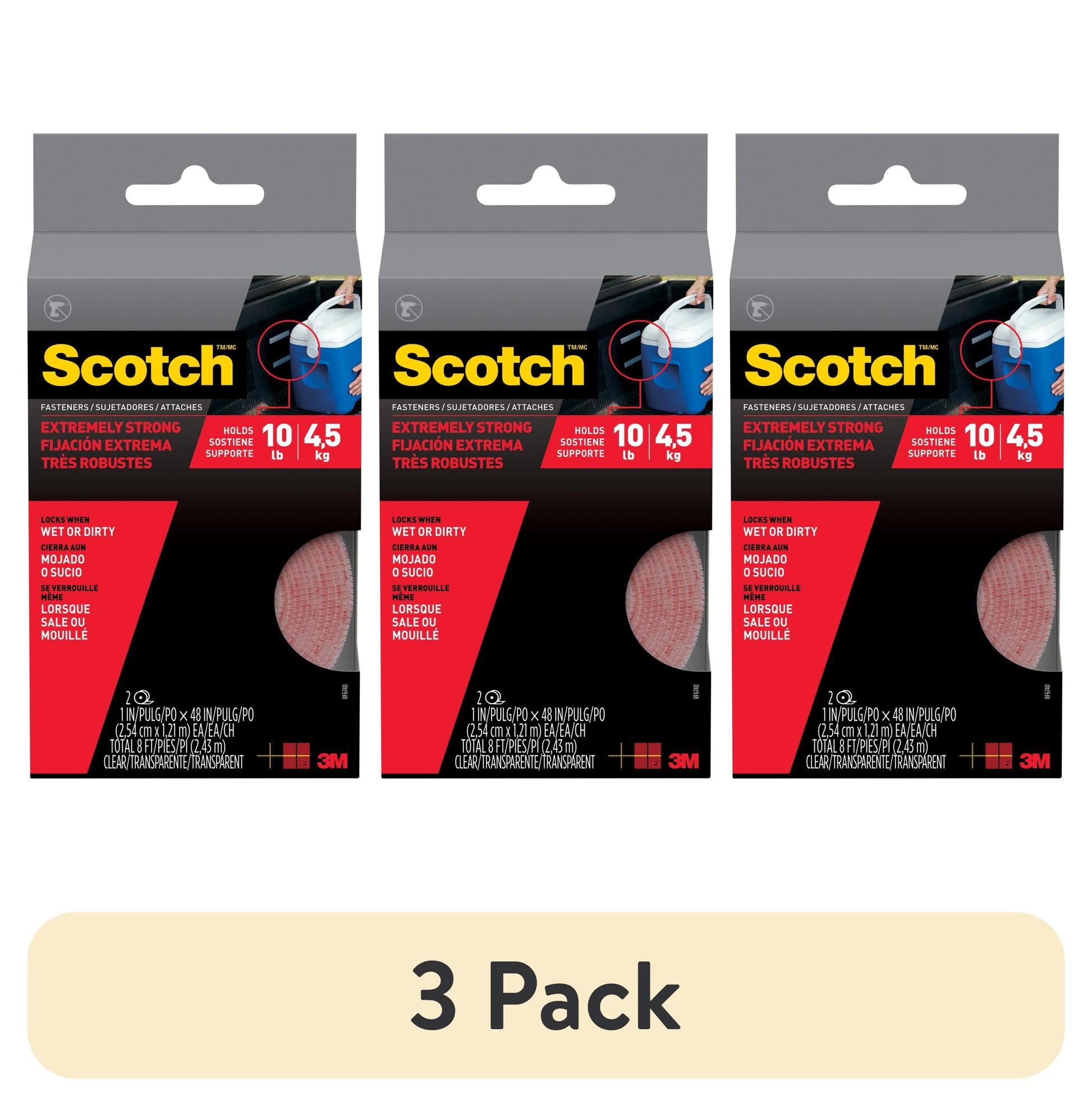 Scotch Clear Hook & Loop Fasteners, Heavy Duty, Holds 10 lbs, 1 in x 4 ft, 2 Count