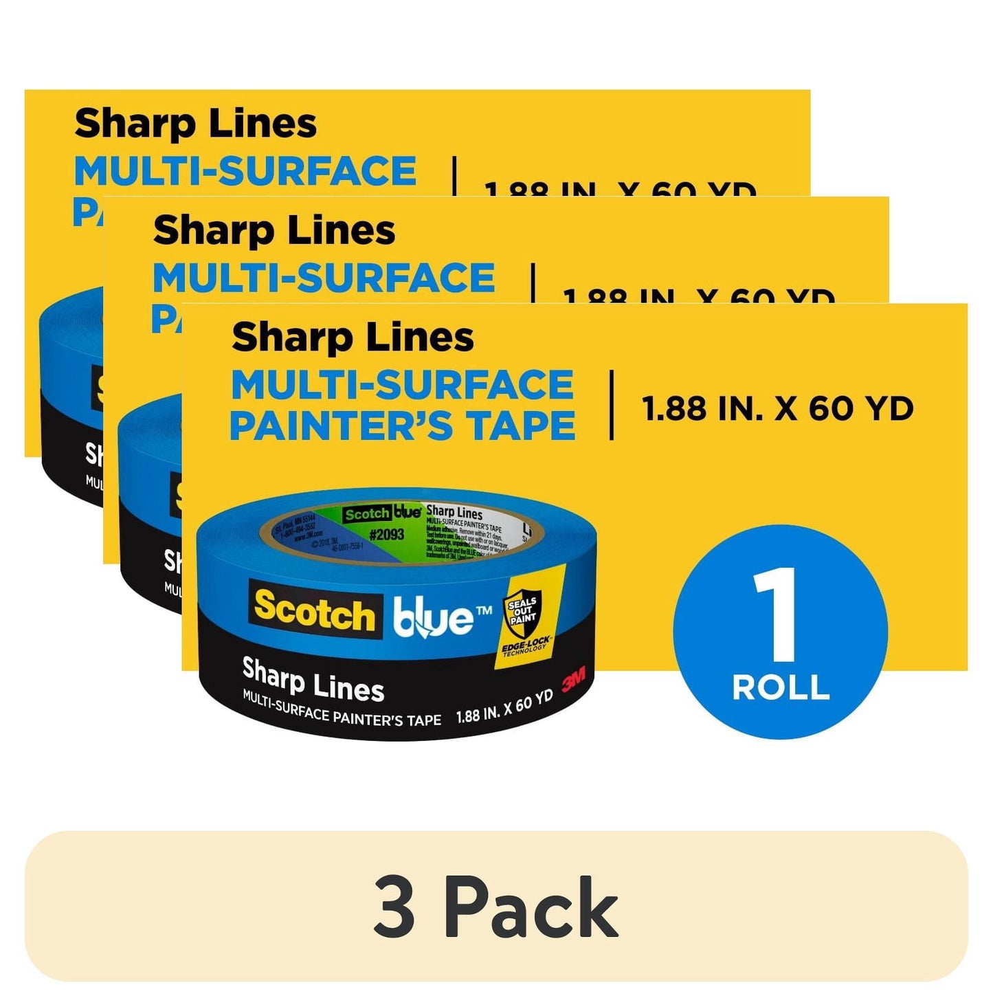 ScotchBlue Sharp Lines Painter's Tape, Blue, 1.88 in x 60 yd, 1 Roll