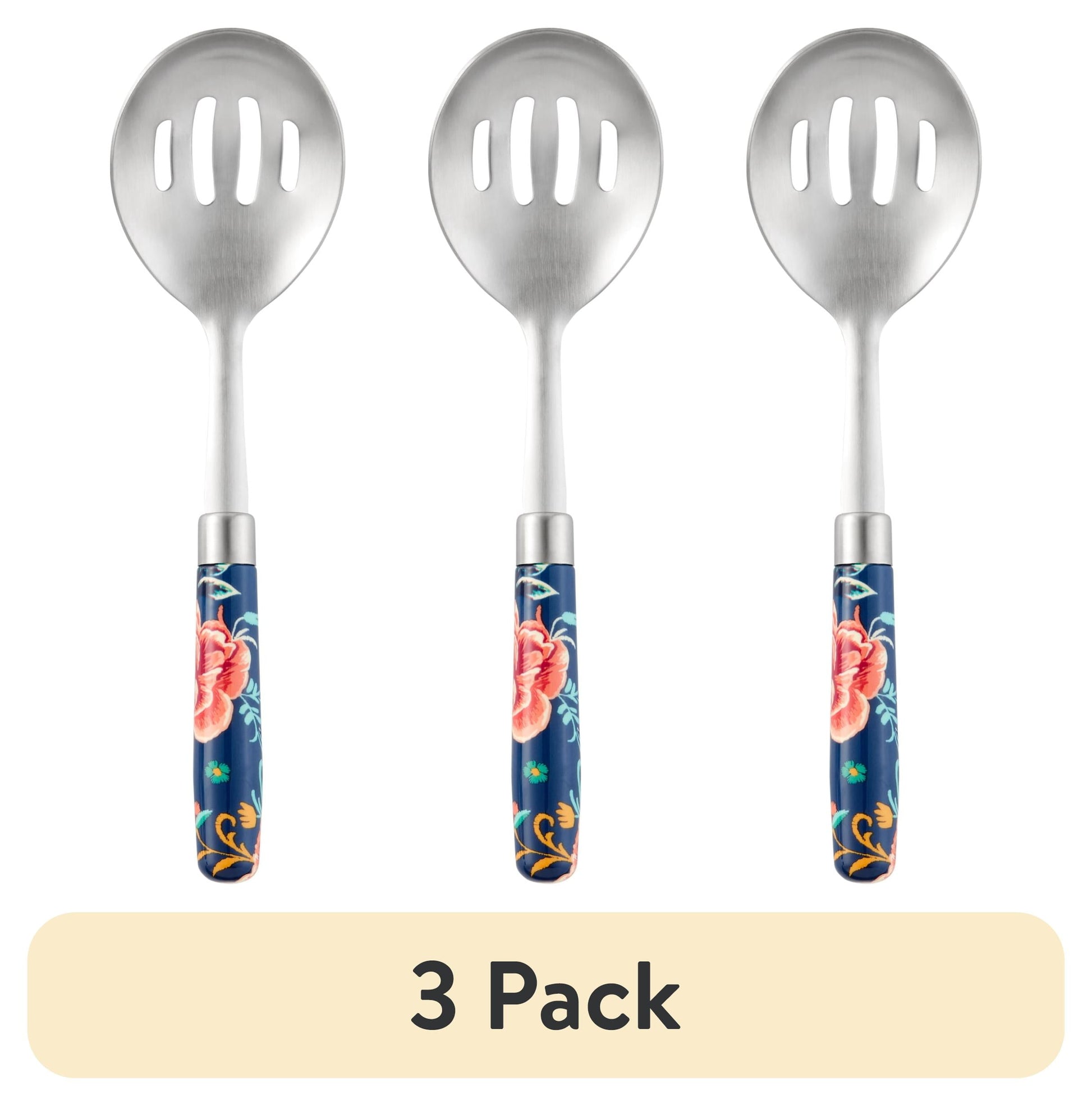 (3 pack) The Pioneer Woman Keepsake Floral Textured Stainless Steel Serving Spoon Set with Floral Pattern, and Colorful Handle 2