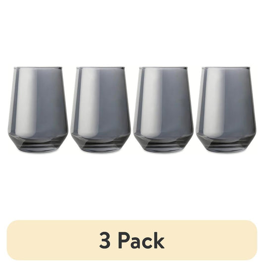 (3 pack) Thyme & Table 13.5 fl oz Smoke Angled Stemless Wine Glasses, Set of 4