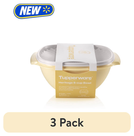 (3 pack) Tupperware Heritage 8-Cup Food Storage Bowl with Lid, Yellow