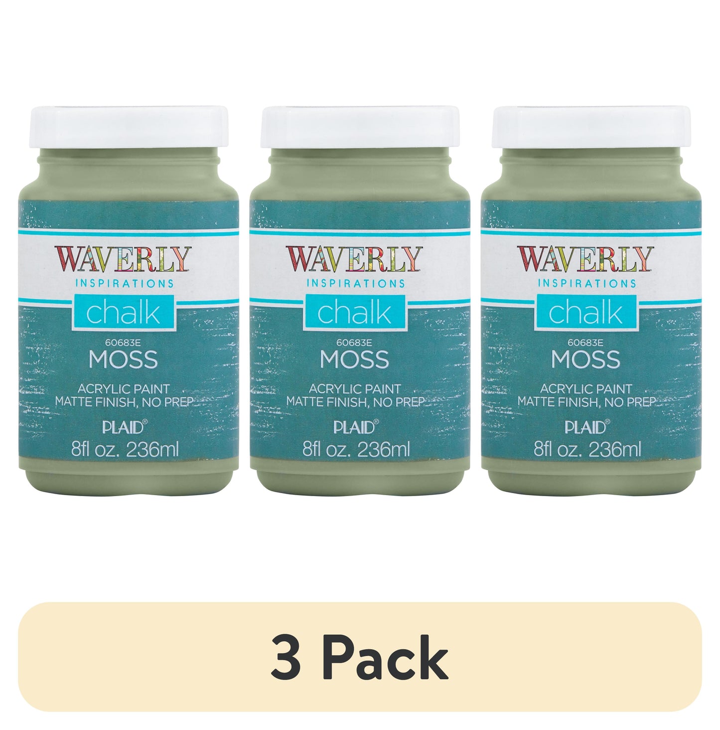 (3 pack) Waverly Inspirations Chalk Paint, Ultra Matte, Moss, 8 fl oz