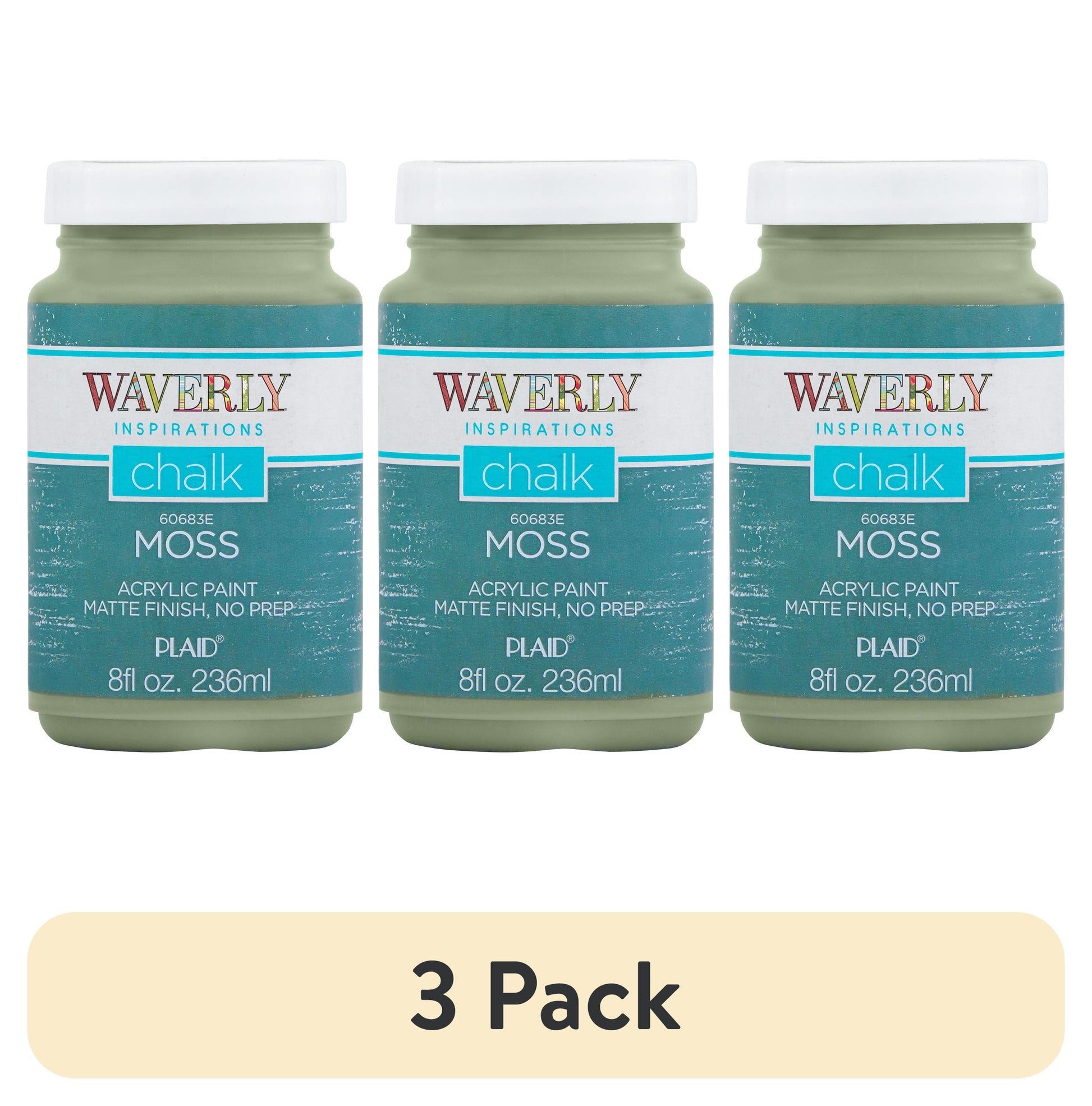 (3 pack) Waverly Inspirations Chalk Paint, Ultra Matte, Moss, 8 fl oz