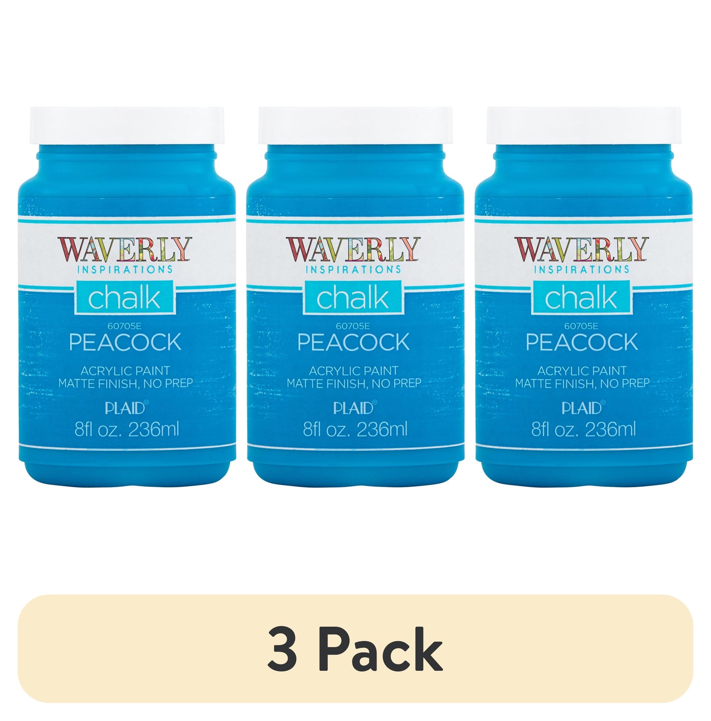 (3 pack) Waverly Inspirations Chalk Paint, Ultra Matte, Peacock, 8 fl oz