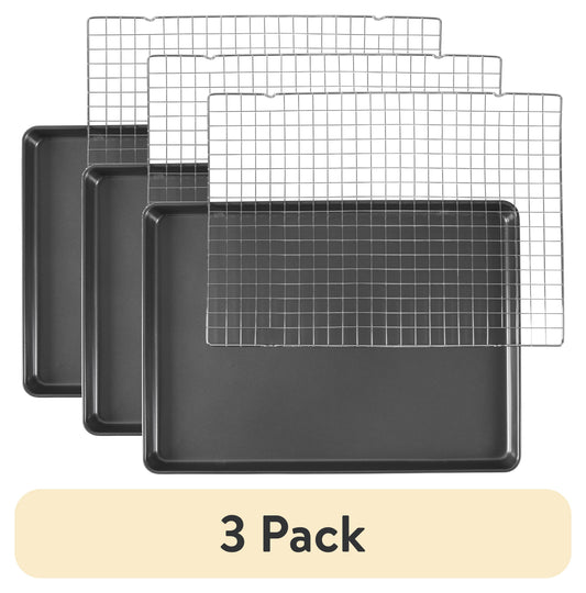 (3 pack) Wilton Premium Bakeware Set Non-Stick Mega Cookie Sheet 21x15 & Cooling Rack for Cooking & Baking Rectangular Shape, Packaging May Vary