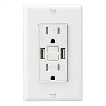 15 Amp GFCI Outlet with Dual USB-A Ports, White, 1-Pack