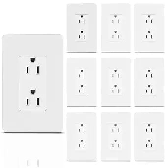 ThunderWay Decorator Outlet 15A, Non-Tamper Resistant, Matte White, 10 Pack