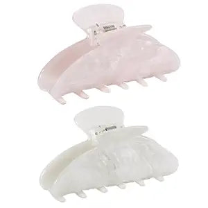 2PCS Pink and White Hair Clips for Women Girls – Kawaii Cut Medium Claw Clips, Trendy Handmade Look Acetate Hair Accessories for Thin Hair
