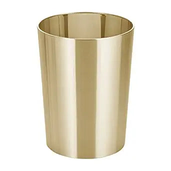 mDesign Stainless Steel Round Metal Trash Can, Small 2.8 Gallon Wastebasket, Garbage Basket Bin for Bathroom, Bedroom, Kitchen, or Home Office, Holds Waste and Recycle, Mirri Collection, Soft Brass