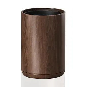 2.1 Gallon Metal Imitation Wood Grain Bathroom Trash Can, Modern, Open Top Wastebasket, Small Garbage Can for Under Desk Kitchen Home Office Bedroom (Round)