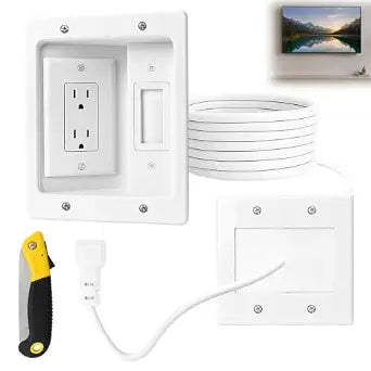 in-Wall TV Cable Management Kit with Recessed Dual AC Outlet, 9FT Extension Cord & Brush Wall Plate, TV Wire Hider for Wall Mounted TV, Power & Low Voltage Cable Concealer (2AC)