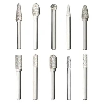 10PCS Tungsten Carbide Burr Set 1/4 Shank Double Cut Die Grinder Bits Rotary Tools Accessories for Steel Metal Engraving Grinding and Woodworking RF02