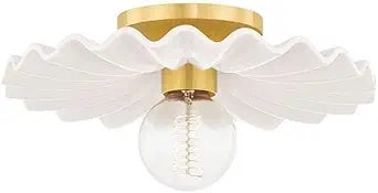 Mitzi H499101-AGB/CCR Tinsley - 1 Light Flush Mount 5.5 inches Tall and 11.75 inches Wide - Aged Brass/Ceramic Gloss Cream