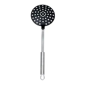 Restaurantware Nylon Heat Resistant Skimmer Spoon - German Standard Slotted Spoon with Stainless Steel Handle, Dishwasher Safe - Slotted Skimmer for Cooking, Kitchen, with Comfortable Grip