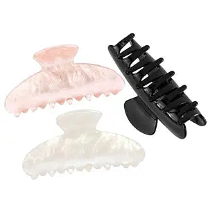 Aprince Claw Clips for Women 3Pcs, Acrylic Claw Clips Non-slip, Large Hair Clips for Thick Hair, Marble Clip Strong Hold, Banana Clip French Barrettes, Cute Hair Clips Glitter (Pink, White, Black)