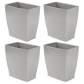 iDesign Small Plastic Bathroom Trash Can, Slim Rectangle Garbage Bin for Bedroom, Office, Dorm, 4-Pack, Gray