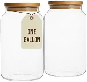 Large 1 Gallon Glass Large Jar with Airtight Bamboo Lid - High Borosilicate Canister for Kitchen Food Storage Organizing, Terrarium, Pantry Decorative Container & Laundry Room - Pack of 2