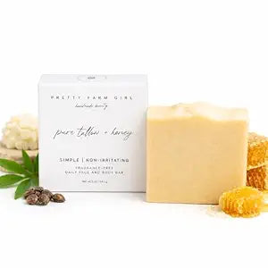 Pretty farm girl Pure Tallow + Honey Soap Bar - Fragrance Free - Handmade - Sensitive Skin - Tallow & Goat Milk.