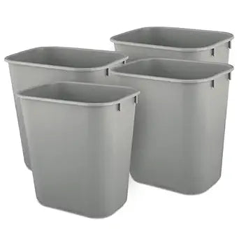 Rubbermaid 4 Pack 2955GRA Deskside Plastic Wastebasket, Rectangular, 3 1/2 gal, Gray