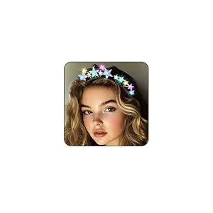 Light Up Stars Halo Crowns LED Rhinestones Halo Headbands Glowing Pearl Star Hairbands Glitter Rave Hair Accessories for Women (Silver 2, One Size)