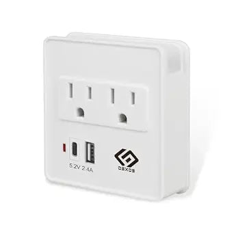 OSKOS Outlet Extender, Wall Surge Protector, 2 Outlets with 2.4A Two USB Ports (1A1C), Wall Mount Adapter with Top Phone Holder, 280 Joules, UL Listed