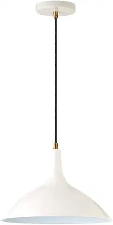 Barton 14" Wide Pendant with Metal Shade in Pearled White/Brass/Pearled White