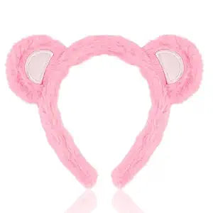 Pink Bear Ears Headband Halloween Cute Bear Hairband for Women Plush Animal Ear Hair Hoop| Cute & Soft Faux Fur Headpiece for Face Washing, Makeup, Cospaly Costume Accessories