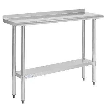Hally Stainless Steel Table for Prep & Work 14 x 48 Inches, NSF Commercial Heavy Duty Table with Undershelf and Backsplash for Restaurant, Home and Hotel