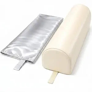 Dual-Cover Comfort Massage Bolster Pillow 3/4 Round, 26 x 6 x 6 in PU Leather & Cooling Cover Bolster for Massage Table, Massage Bolster Pillow for Legs, Leg & Knee Bolster Support  Beige/Light Gray