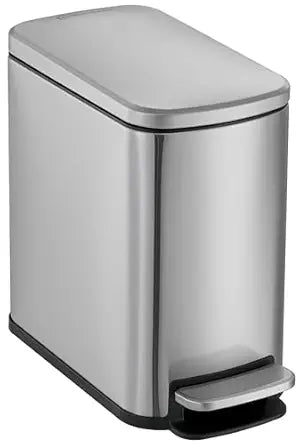 SIMPLI-Magic 6L/1.6G Stainless Steel Bathroom Trash Can with Hands-Free Foot Pedal, Quiet Soft-Close Lid, Compact Space-Saving Size