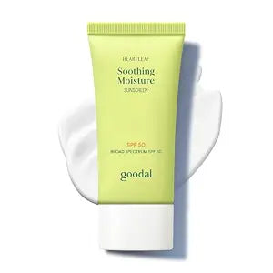GOODAL Heartleaf Soothing Moisture Sunscreen, Broad Spectrum SPF 50, Hydrating Korean Face Sunscreen, No White Cast, Lightweight Dewy Finish, Reef-Friendly, Vegan, Korean Skincare, 1.69 Fl Oz