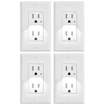 4 Packs, 15 Amp Outlet with LED Night Light, Electrical Wall Outlets with Dusk to Dawn On/Off Sensor, Tamper-Resistant, 15A 125V 60Hz, Wall Plate Included, ETL Listed, White
