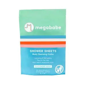 Megababe Cucumber Mint Shower Sheets, Oversized Wipes, 10 Wipes (Pack of 1)