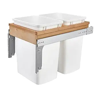 Rev-A-Shelf 35 Qt Top Mount Double Pullout Under Cabinet Kitchen Trash Cans for Base Cabinets, 150 Pound Rated Full-Extension Slides, Min Opening Width of 14.5", White, 4WCTM-18DM2-175