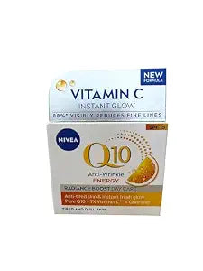 NIVEA Q10 Plus C Anti-Wrinkle Energy Day Cream 50 ml – Rejuvenating Facial Moisturiser with Coenzyme Q10 and Vitamin C to Smooth Fine Lines and Revitalise Tired Skin