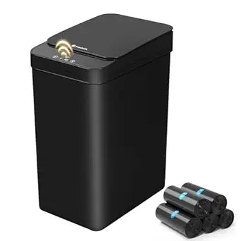 FRESHLIX Bathroom Automatic Trash Can, 4 Gallon Touchless Motion Sensor Small Garbage Can with Lid Smart Electric Narrow Waterproof Garbage Bin for Bedroom Office, Black