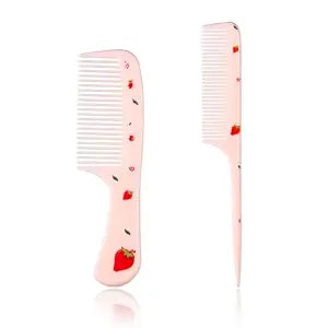 2pcs Baby Hair Comb Set, Pink Strawberry Mini Fine Tooth & Rat Tail Comb