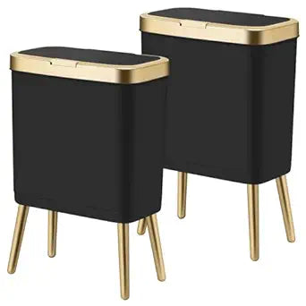 Procade 2Pack Office Trash Can with Lid, 4 Gallon Gold Trash Can Bathroom,Black Garbage Can with Push Button, Narrow Garbage Bin Waste Basket for Bedroom, Kitchen,Toilet(Black x2)